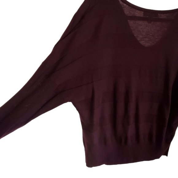 LOFT Draped Neck Burgundy Wide Stripe Sweater - Picture 5 of 7